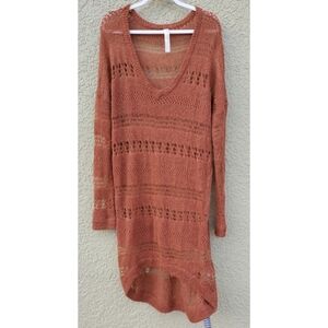 Free People New Romantics Rust Crochet Sweater Floor Length Duster